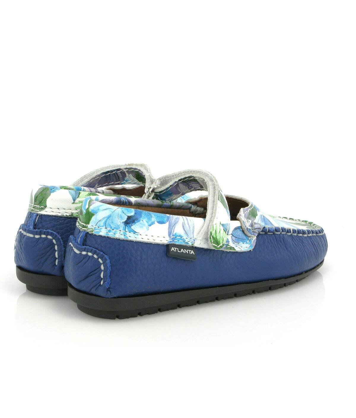 Mary Jane Moccasins, Blue Submarine Printed Leather