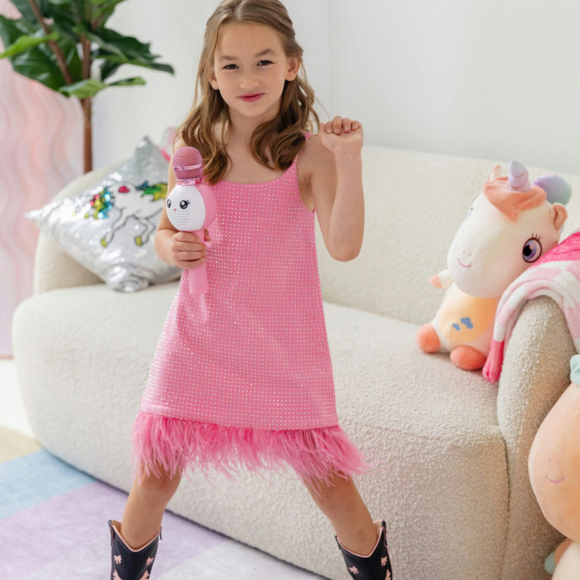 Taylor Crystal Feather Hem Sleeveless Dress