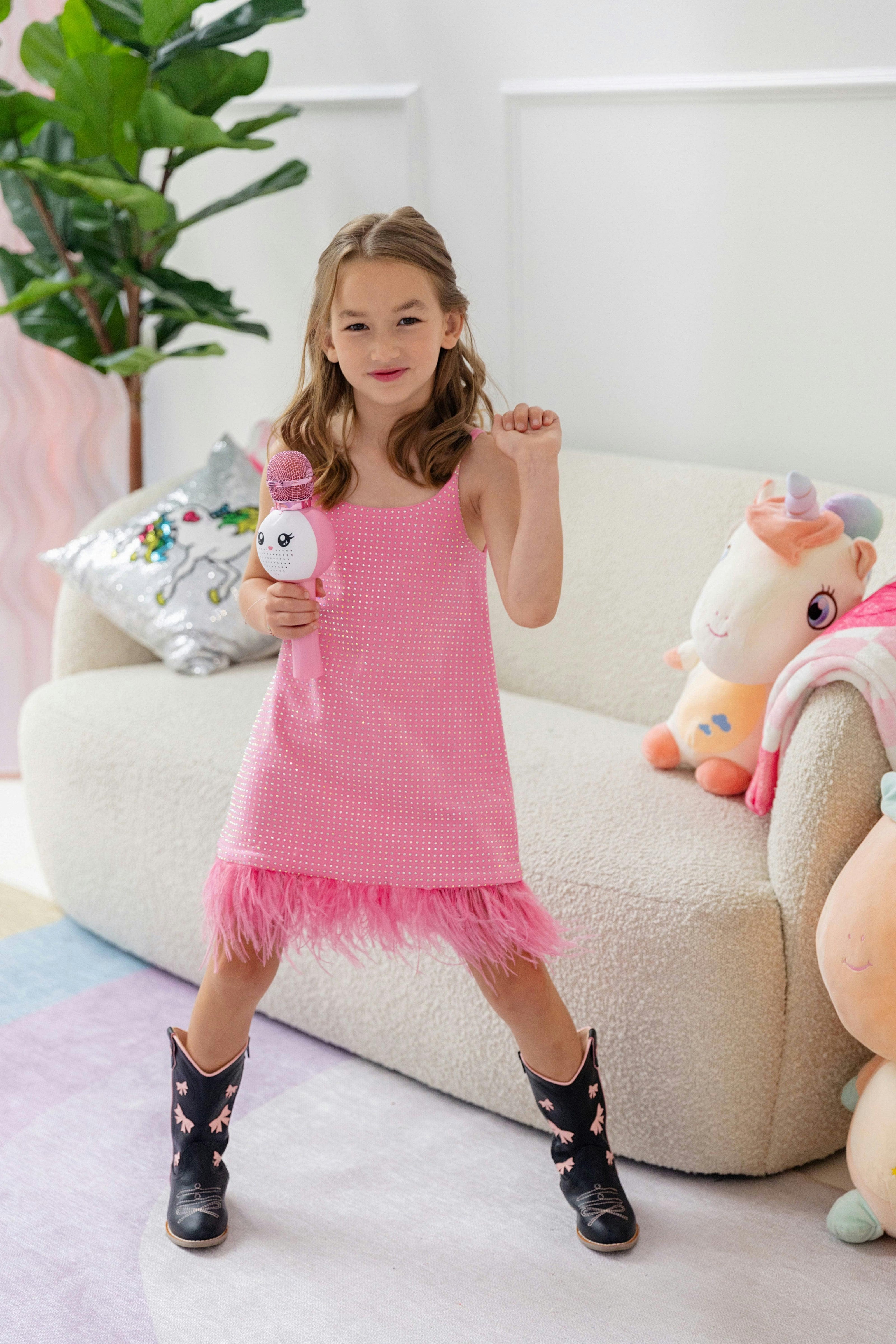 Taylor Crystal Feather Hem Sleeveless Dress
