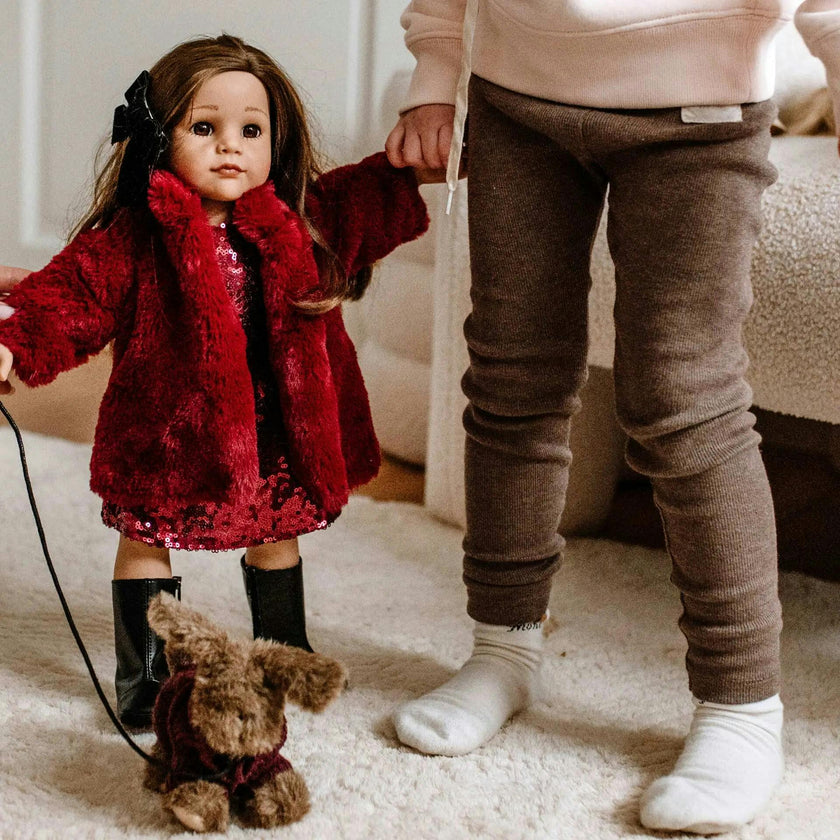 Gotz Hannah Jubilee Doll & Her Polly 19.5" Fully Articulated Vinyl Doll with Burgundy Sequin Dress