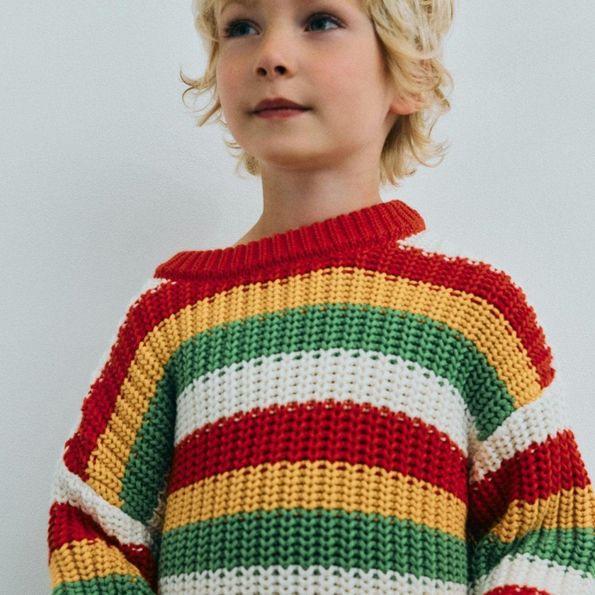 Lantana Jumper Tulip Red Knit Stripes