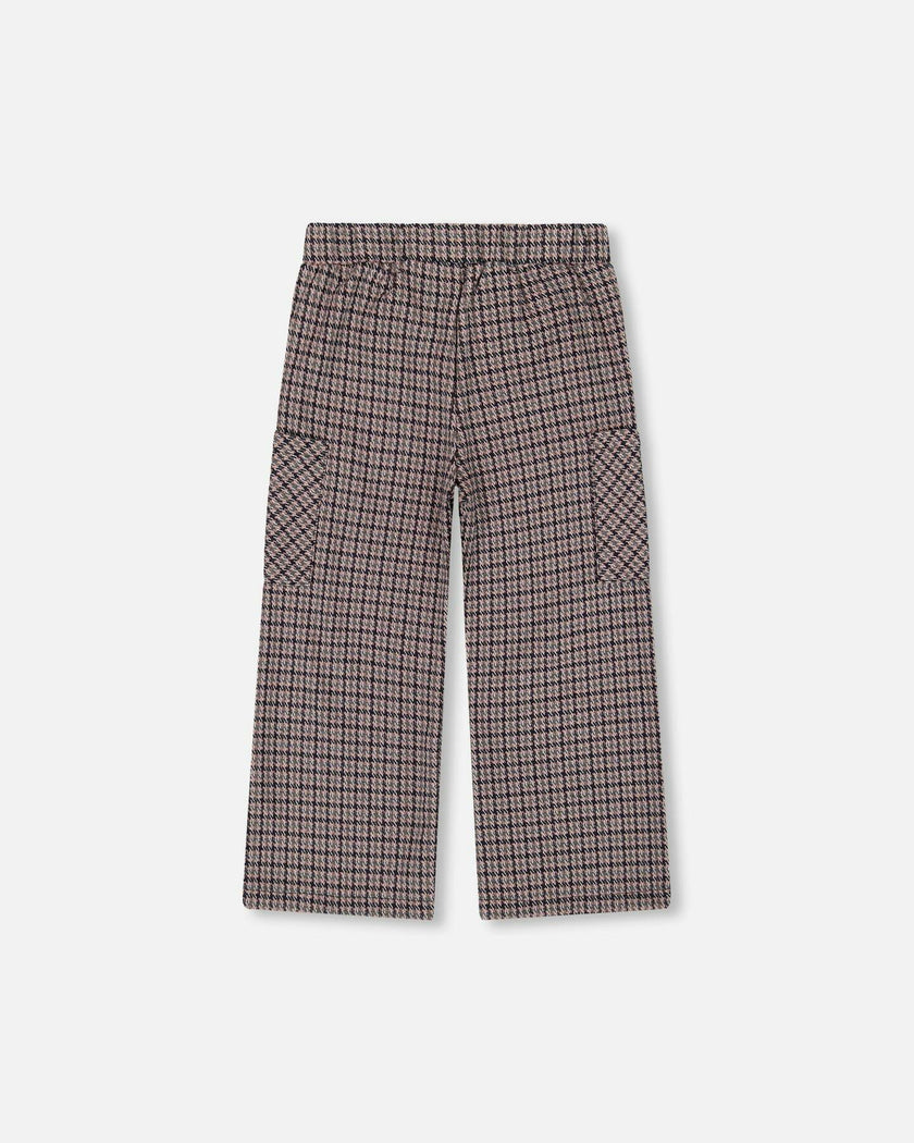 Jacquard Knit Flare Pants with Houndstooth Pattern