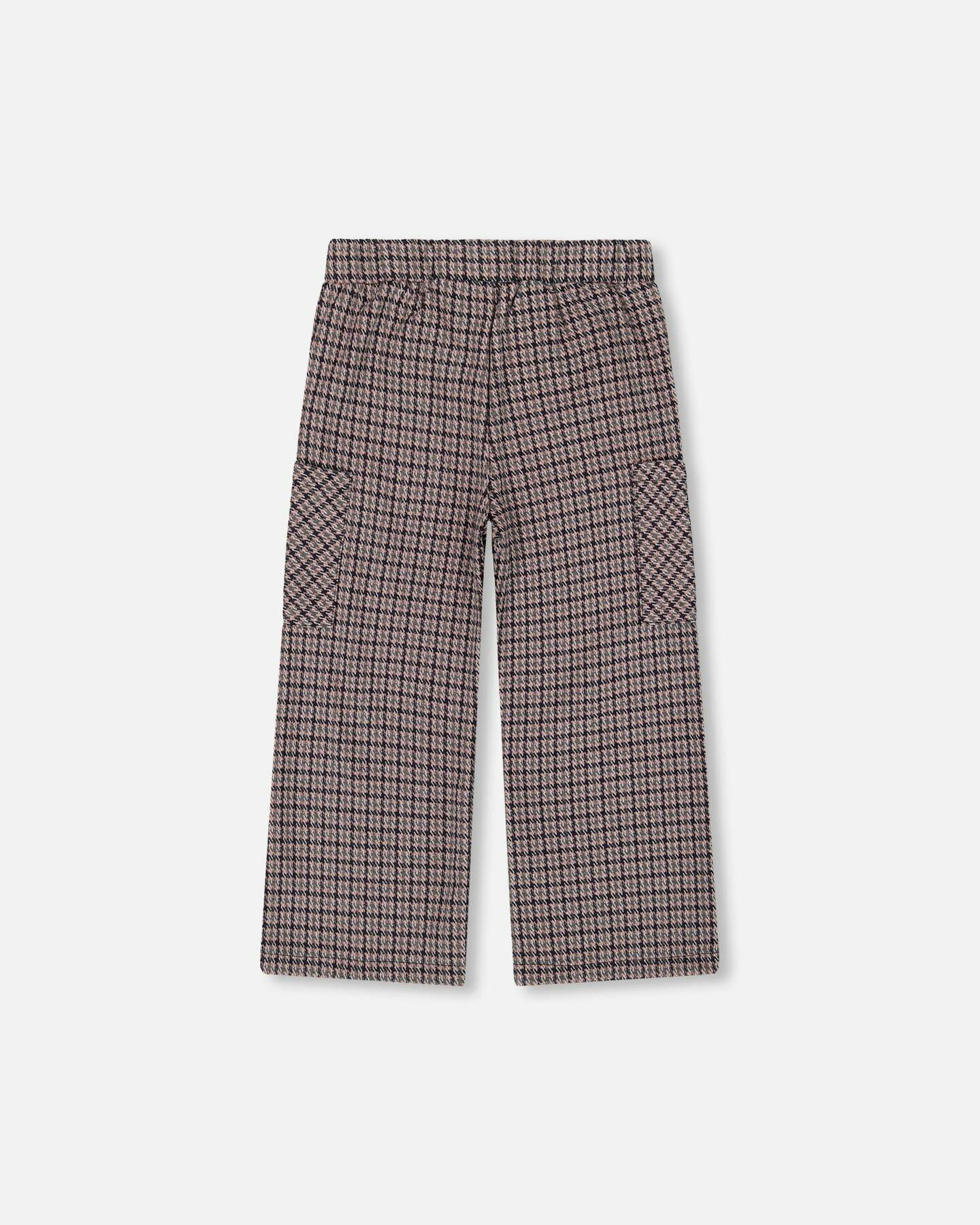 Jacquard Knit Flare Pants with Houndstooth Pattern