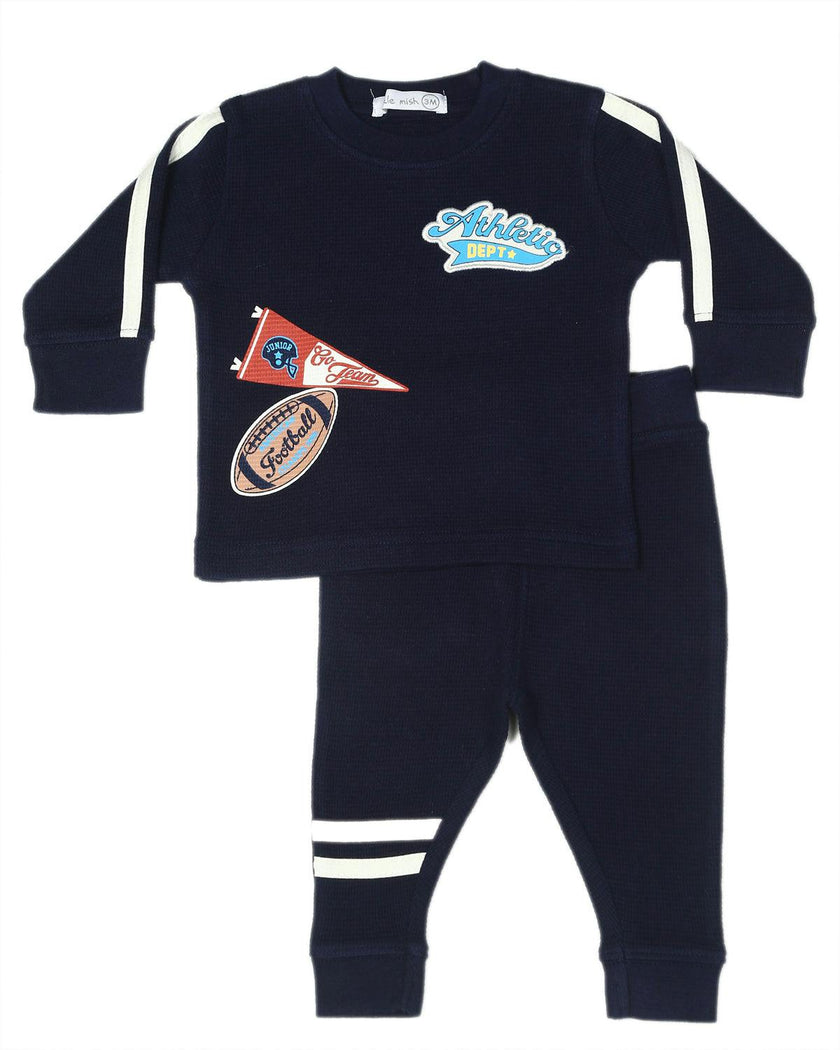 Toddler Varsity Football Patches Thermal Set - Navy