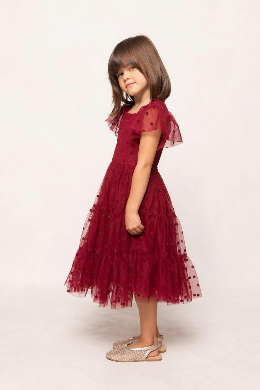 Mini Solange Dress in Burgundy Tulle