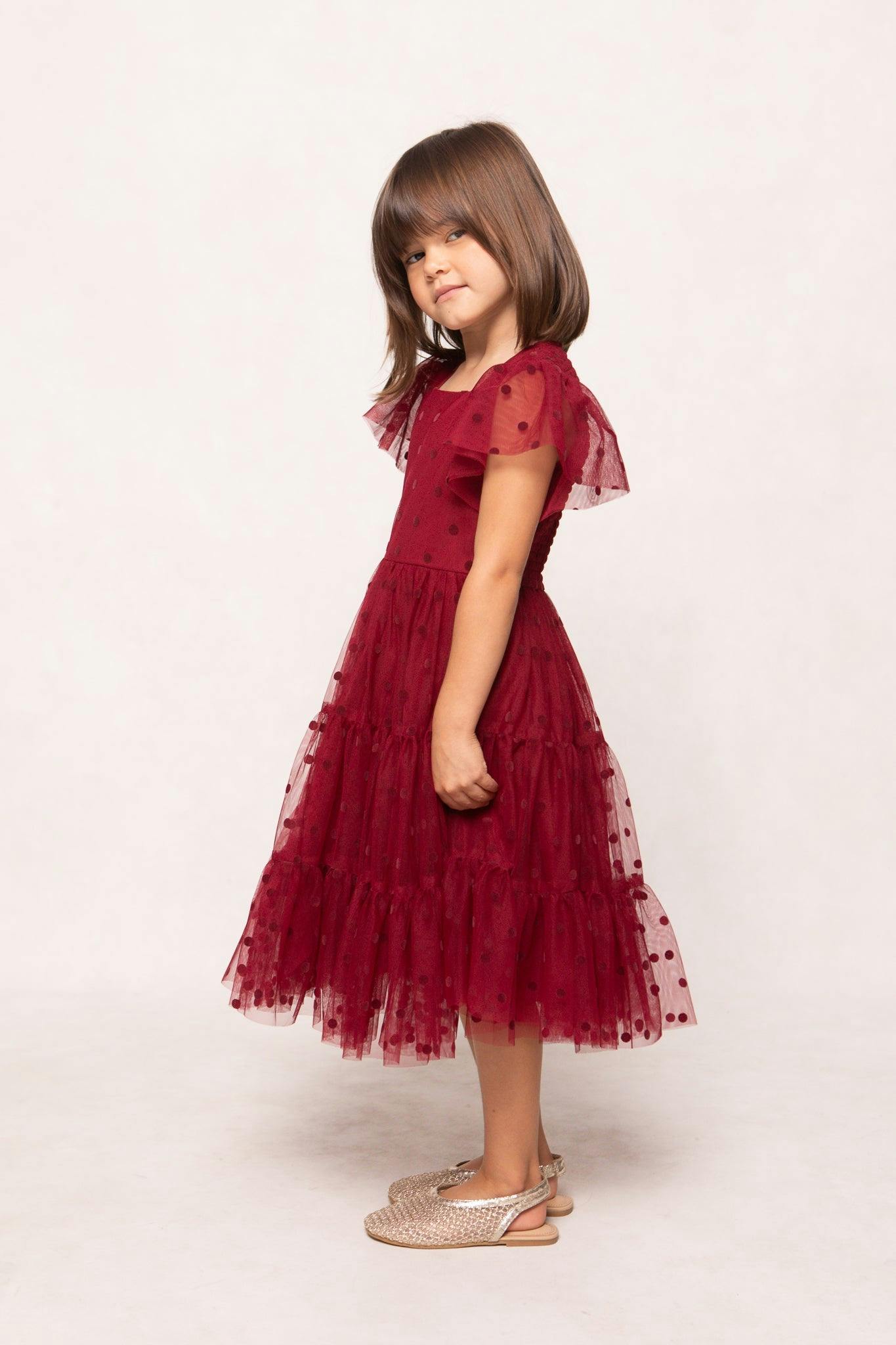Mini Solange Dress in Burgundy Tulle