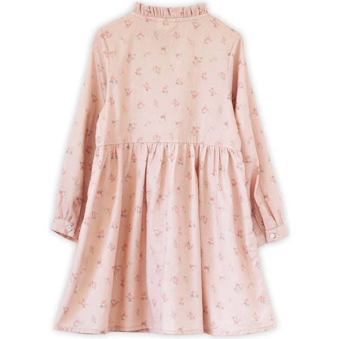 Girls Long Sleeves Dress with Front Ruffle | Vintage Pink Rose