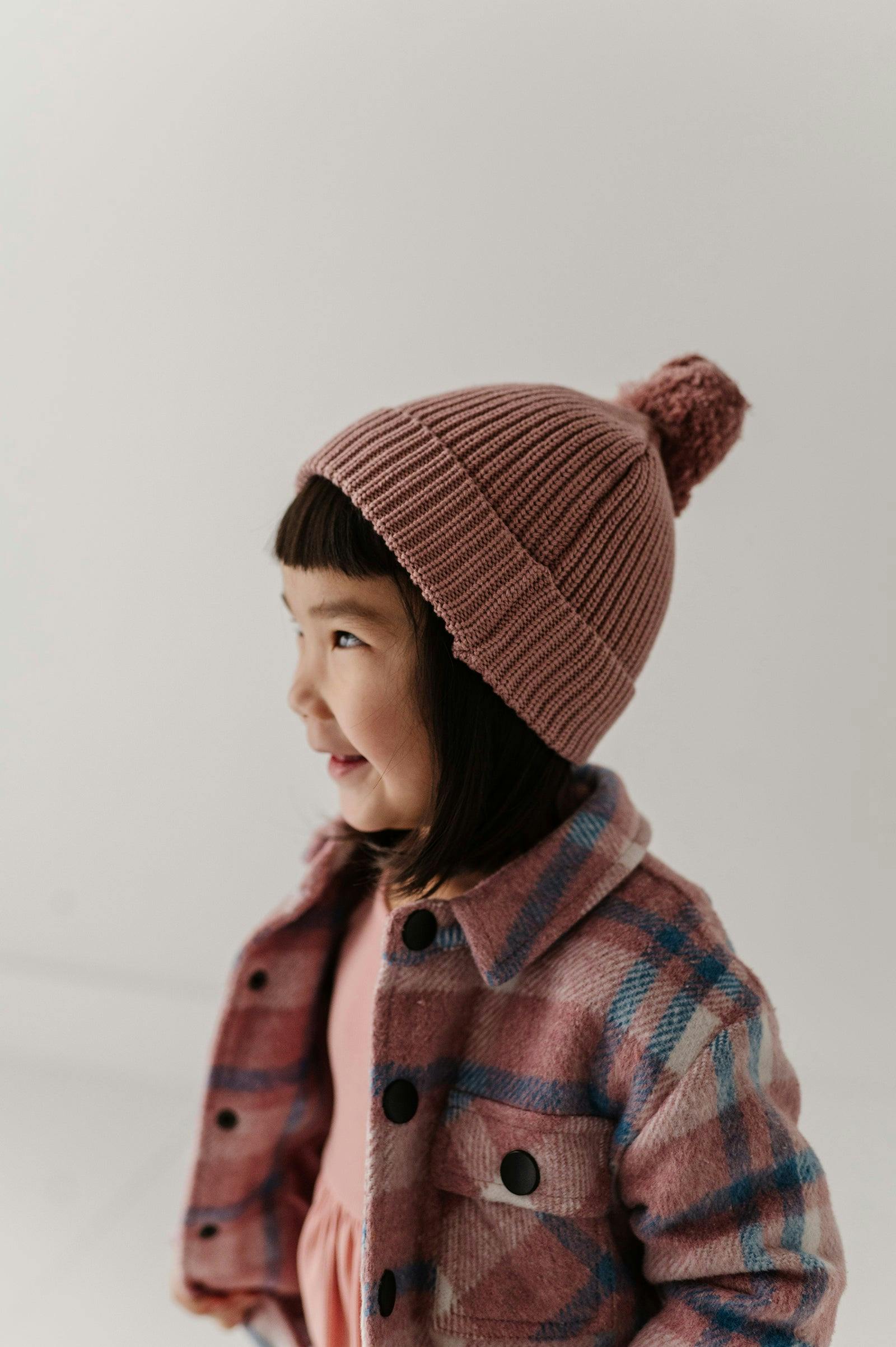 Knit Pom Hat in Rose