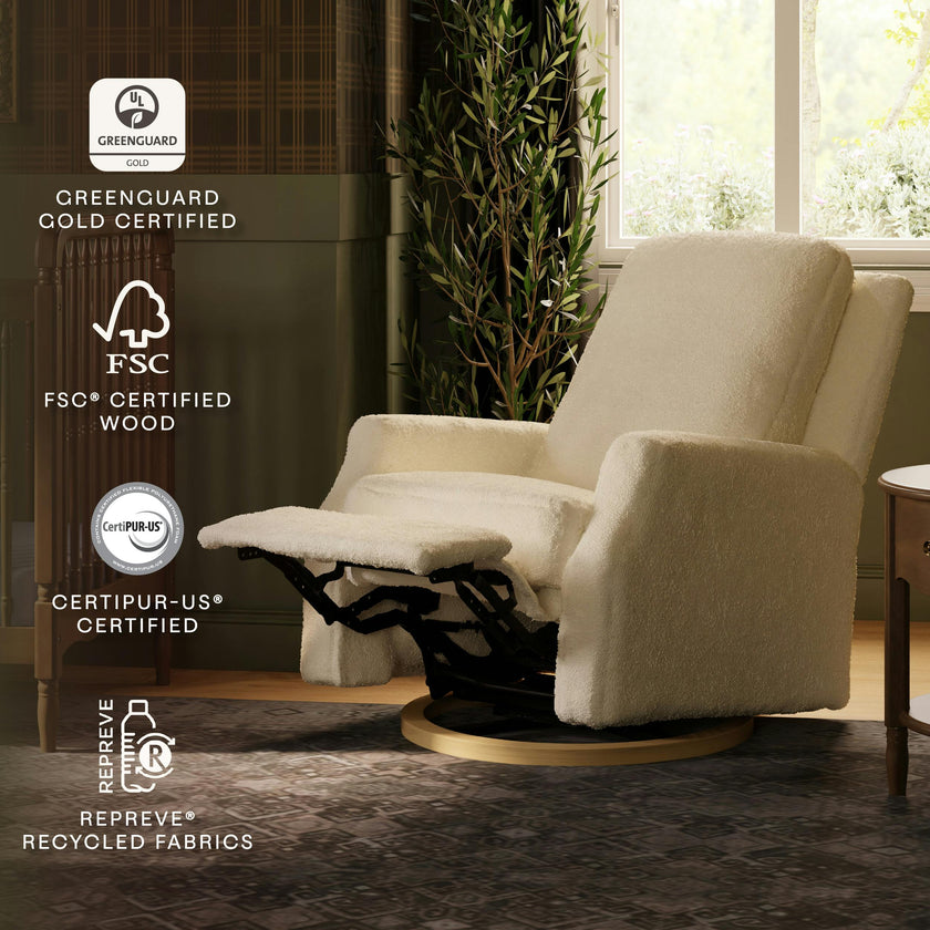 Crewe Recliner and Swivel Glider in Ivory Boucle w/Light Wood Base