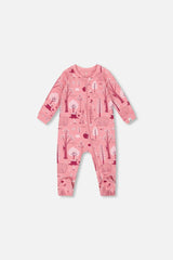 One-Piece Organic Cotton Pajama Pink Forest