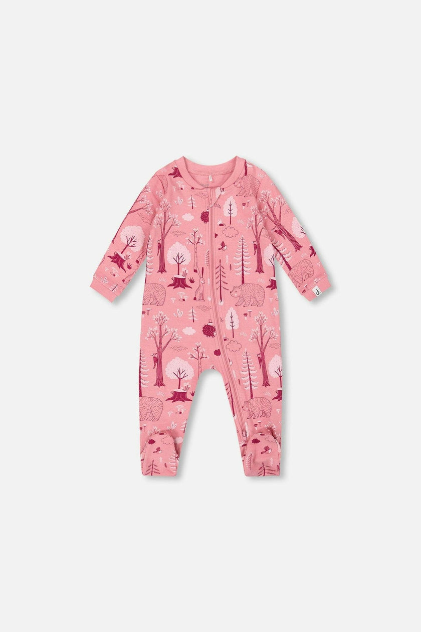 One-Piece Organic Cotton Pajama Pink Forest