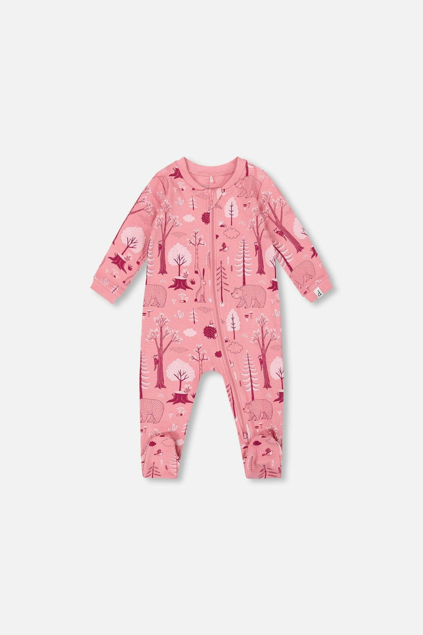 One-Piece Organic Cotton Pajama Pink Forest