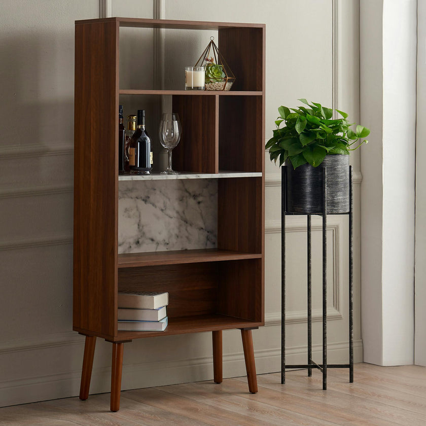 Kingston Wooden Bookcase with Faux Marble Shelf & Accents