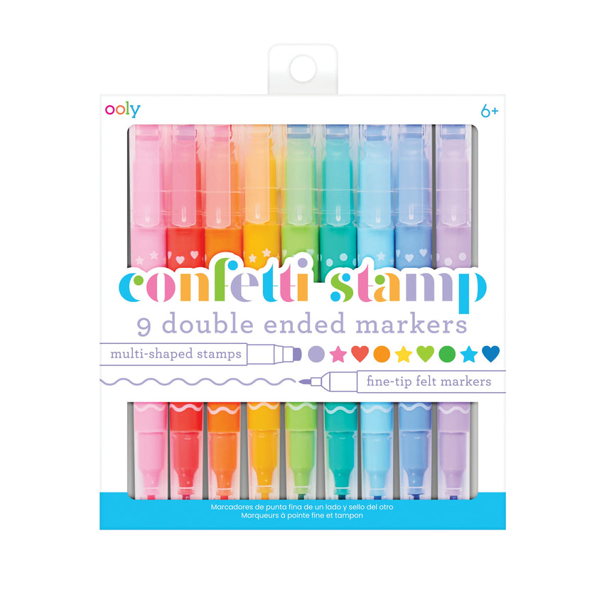 Confetti Stamp Double-Ended Markers - Stamp & Fine Tip - Set of 9