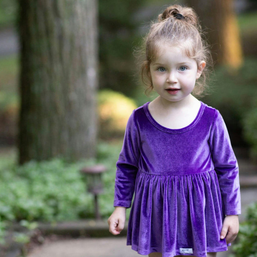 Long Sleeve Bubble Romper in Dark Purple Velvet