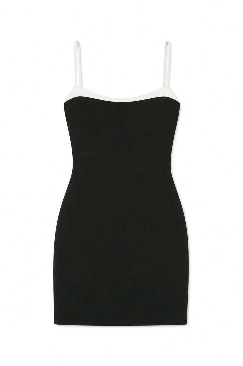 Char Black With White Satin Trim Dress