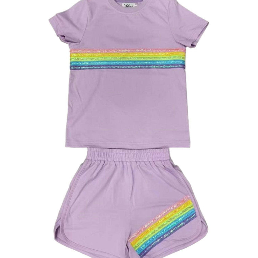 Rainbow Sequin Short Set Lavender