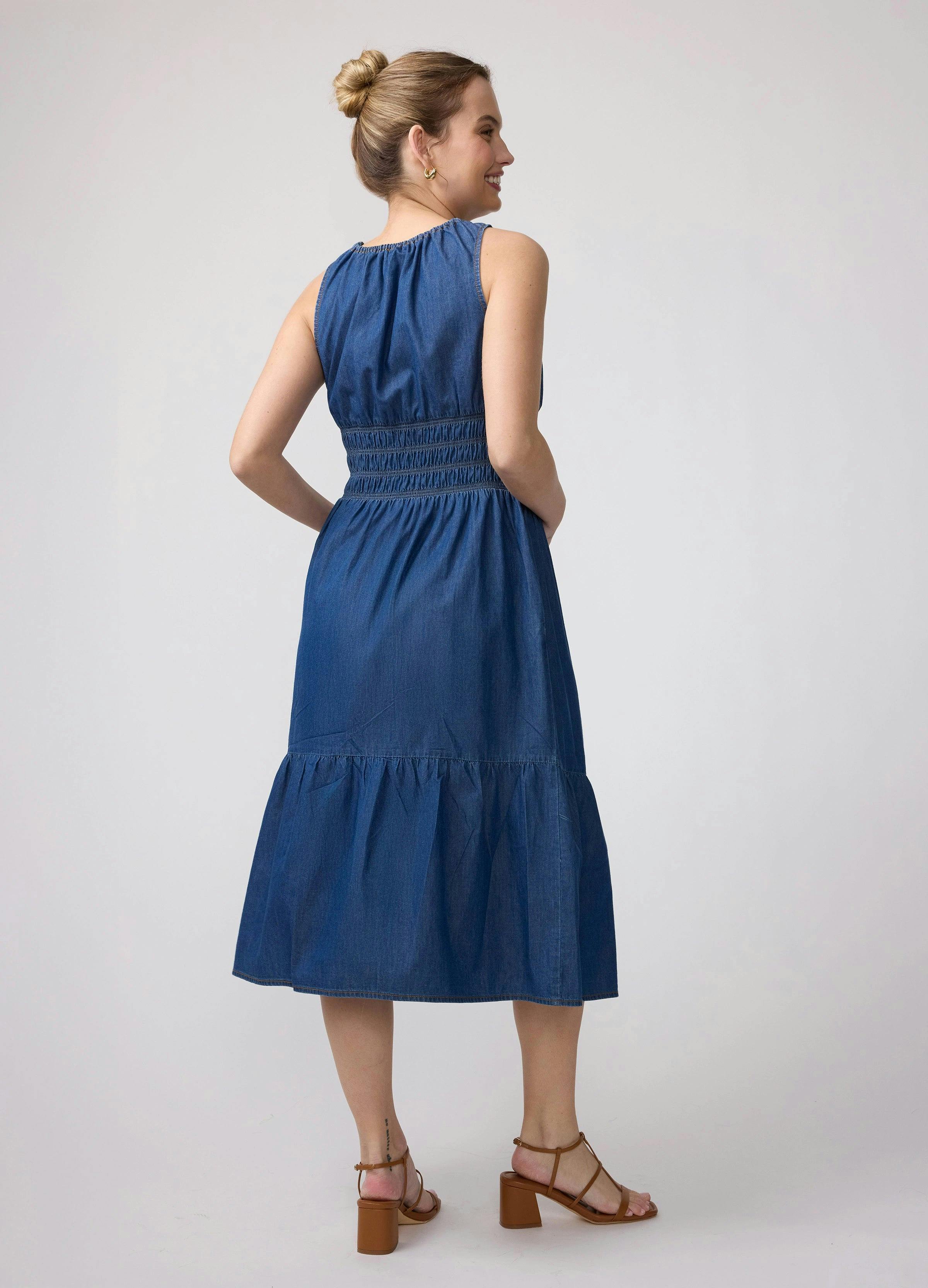 Sleeveless Chambray Maternity and Nursing Midi Dress