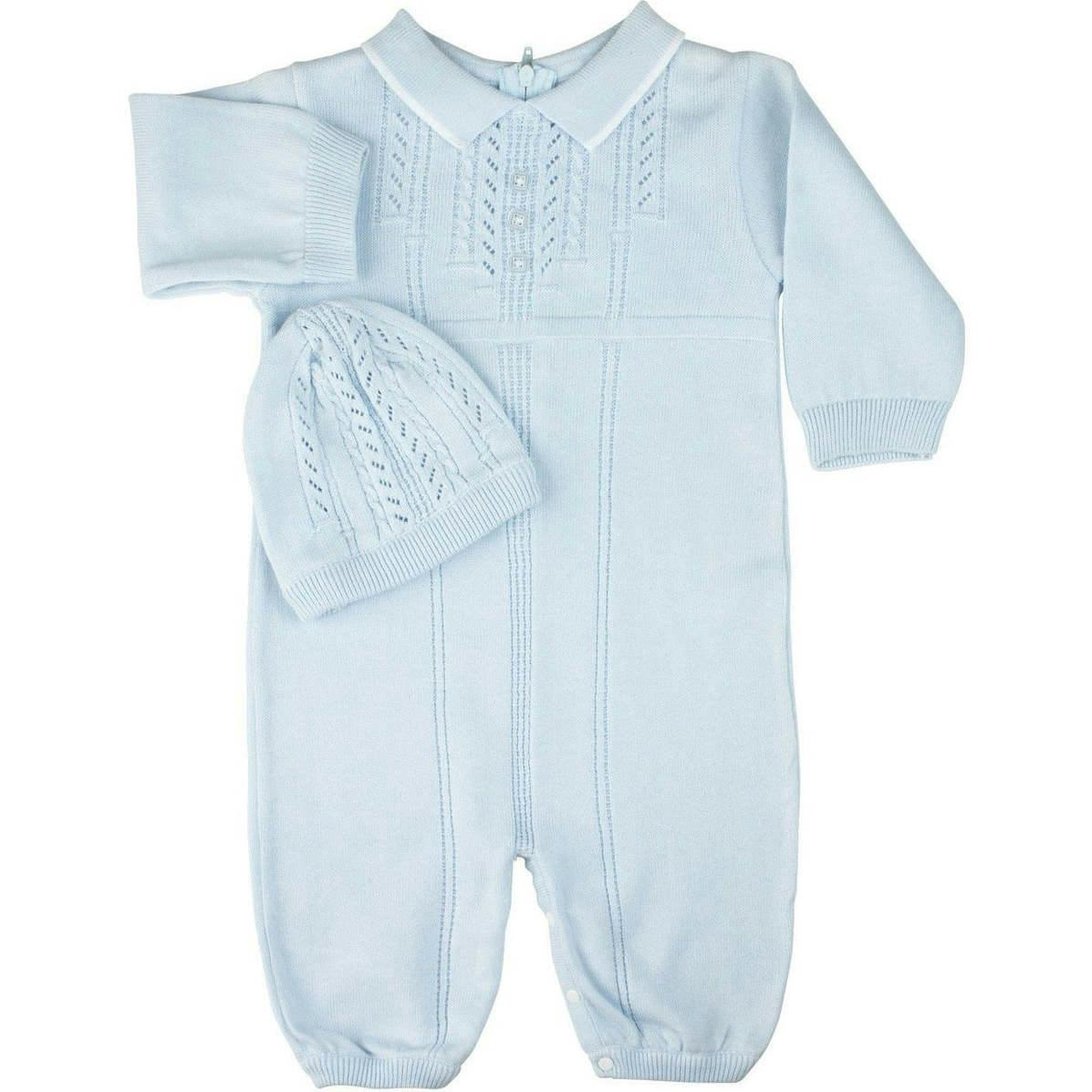 Boys Collar Knit Longall with Hat Blue