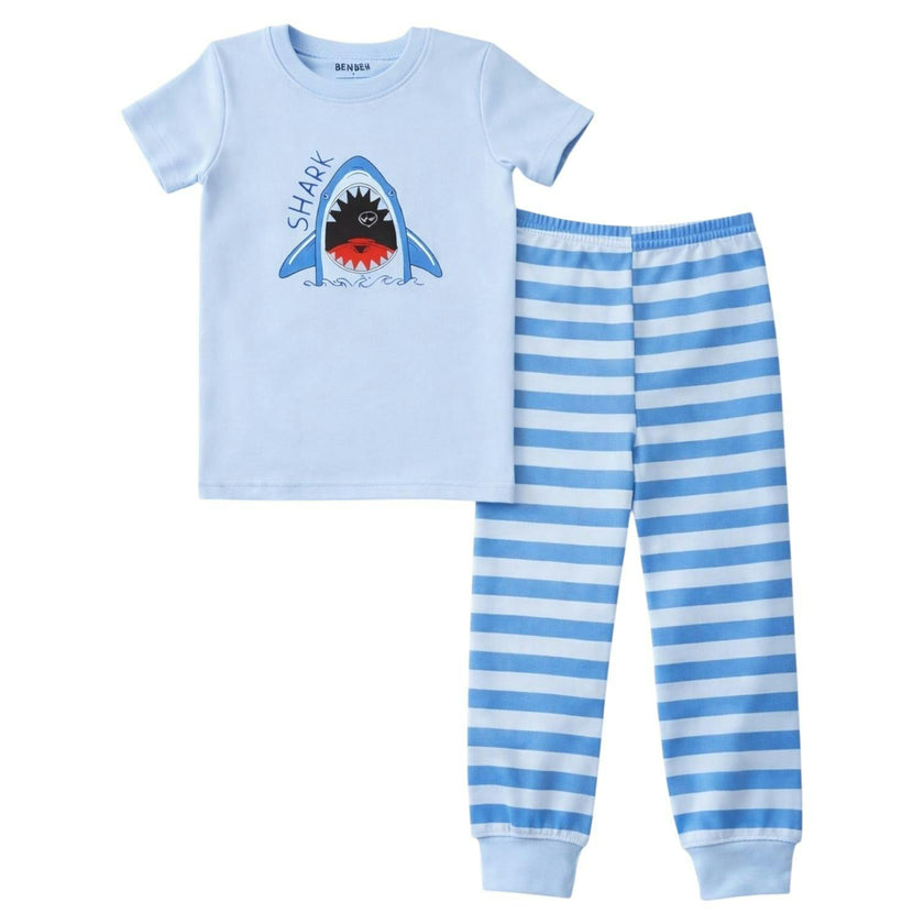 Kids and Toddlers Sharks Shorts Sleeve Snug Fitted Soft Pajamas Set