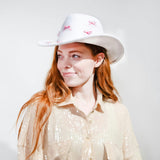 Packed Party Howdy Darling Pink Bow Cowboy Hat - White Felt Cattleman's Crease Cowgirl Hat with Pink Satin Ribbon Bows, One Size Fits All