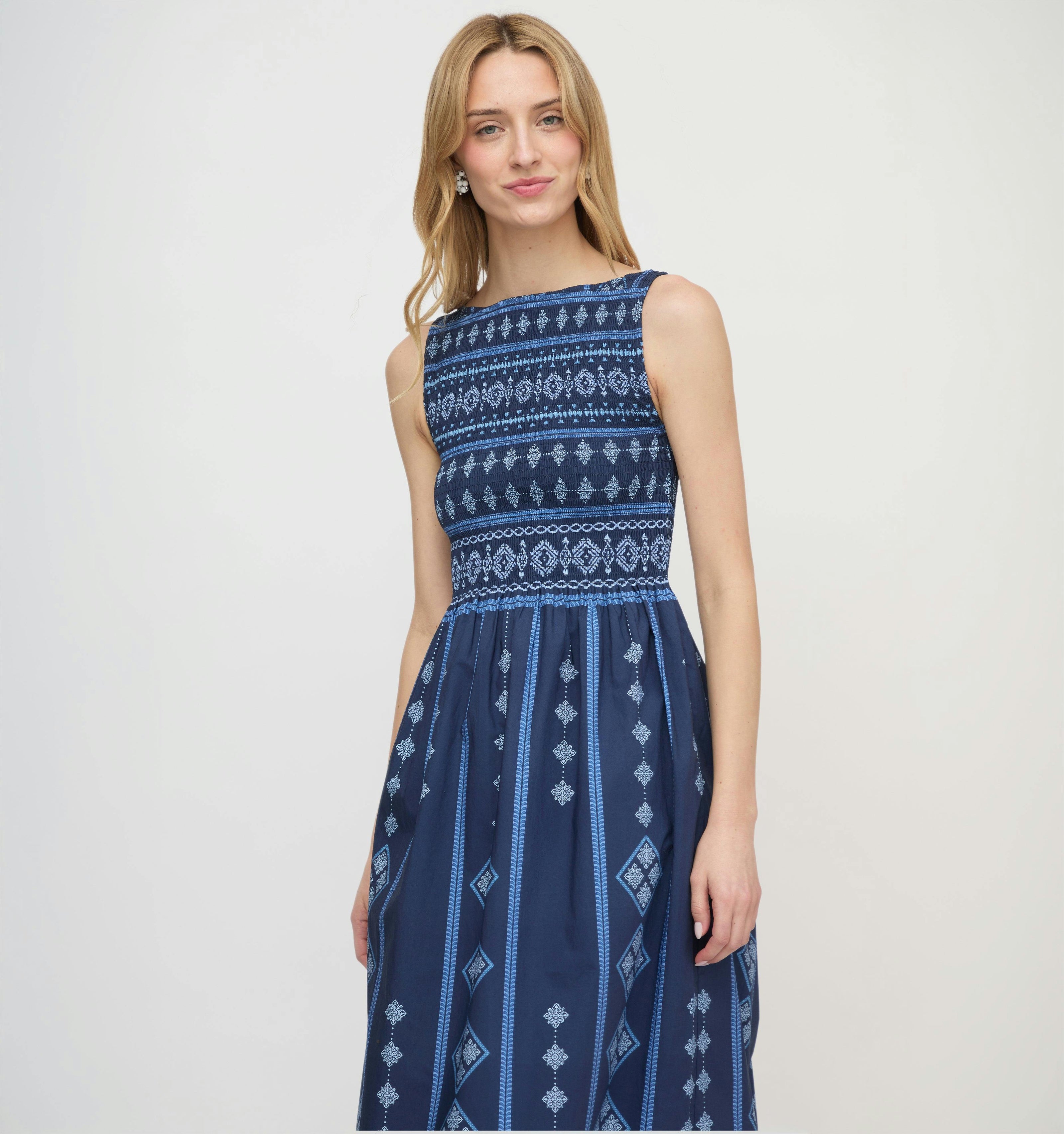 The Cosima Nap Dress - Navy Diamond Batik