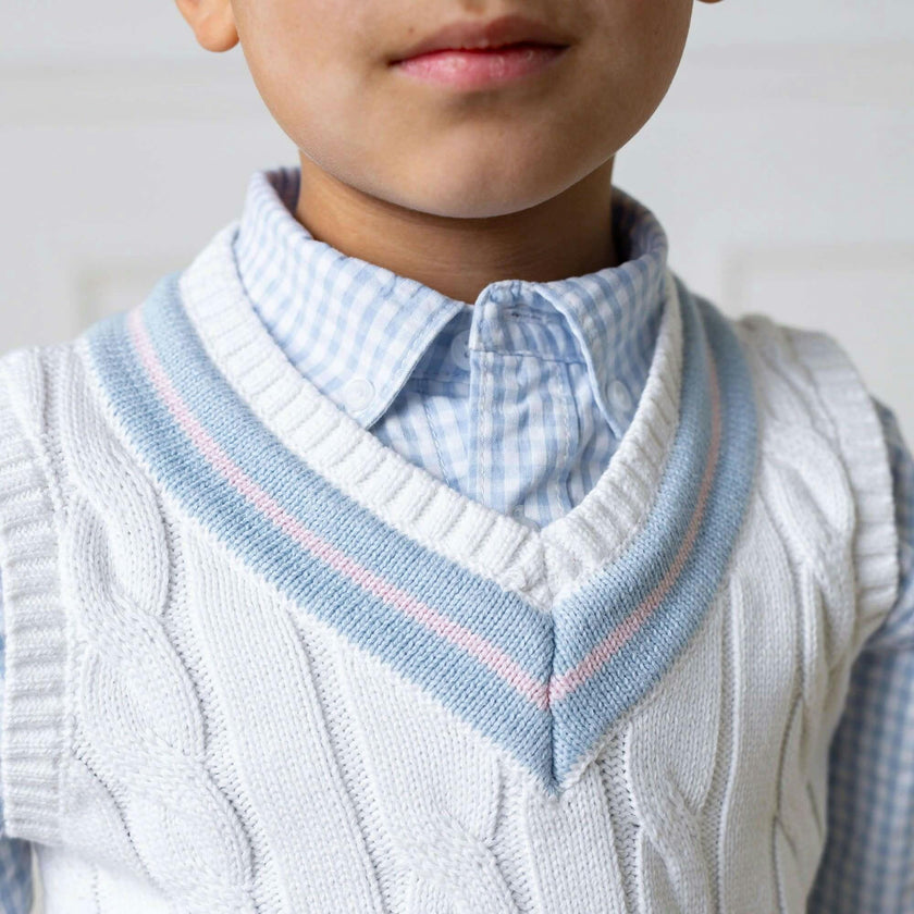 Organic V-Neck Cricket Sweater Vest, White