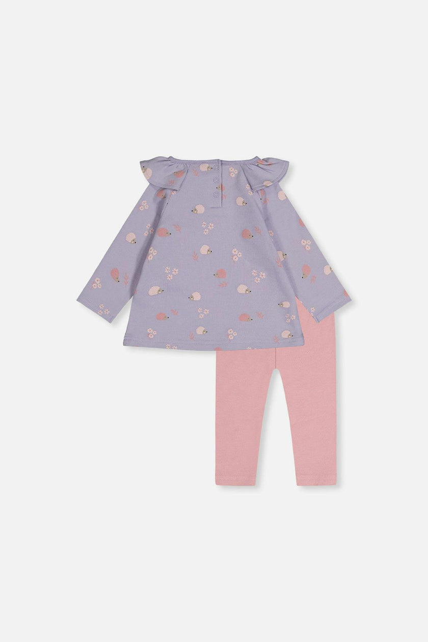 Organic Cotton Tunic And Legging Set Purple Hedgehog Print