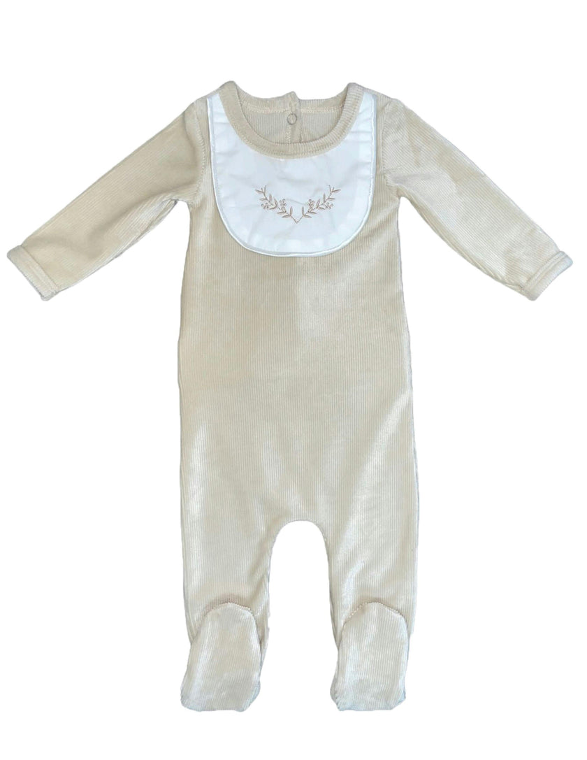 Girl's Embroidered Bib Long Sleeve Footie