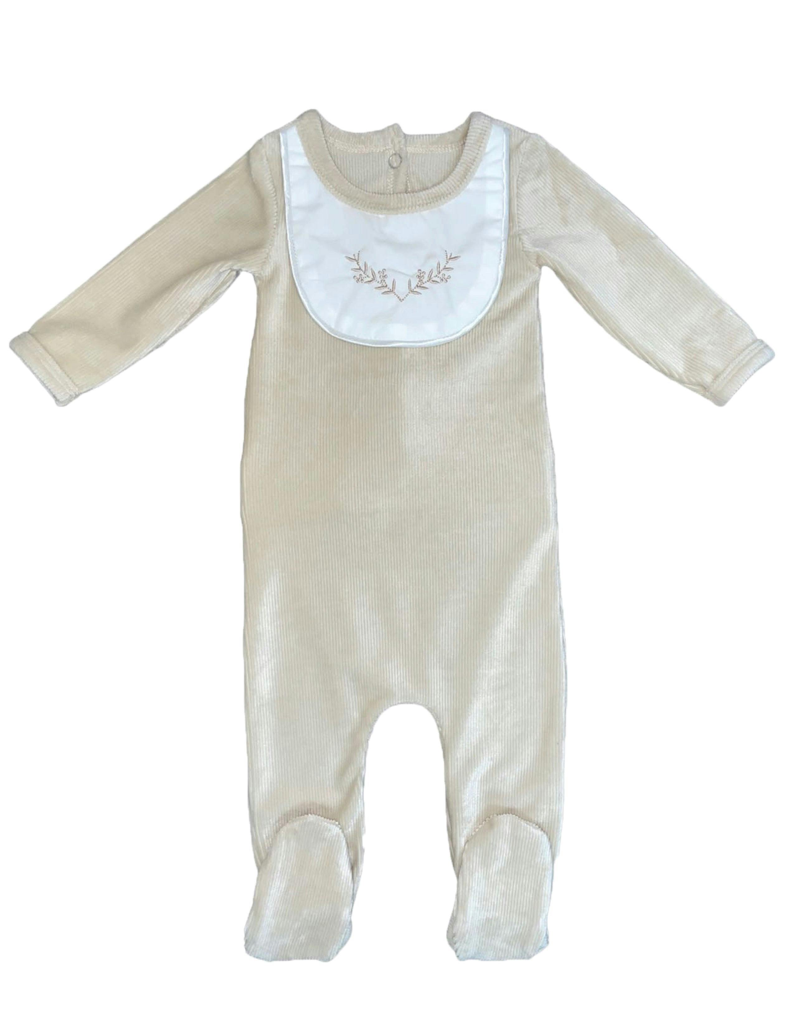 Girl's Embroidered Bib Long Sleeve Footie