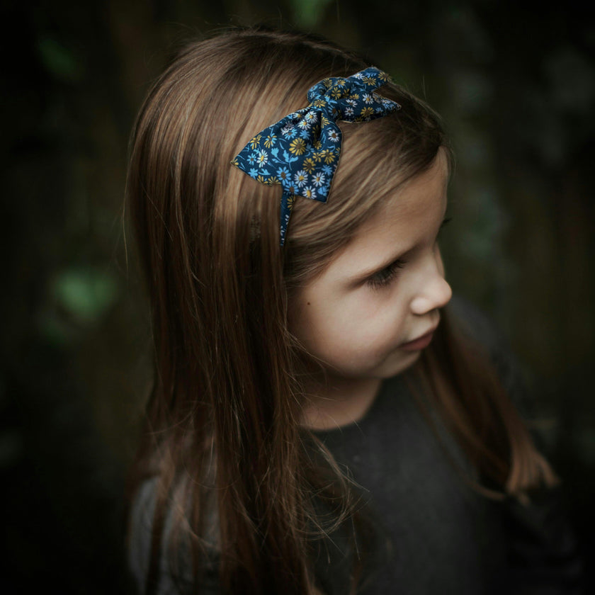 Liberty of London Bow Headband, Blue/Yellow Daisies
