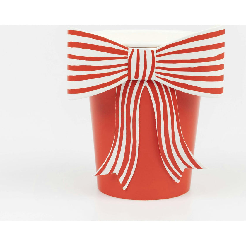 Red & White Stripy Bow Cups