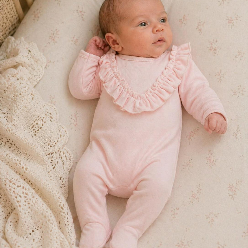 Velour Ruffle Long Sleeve Footie