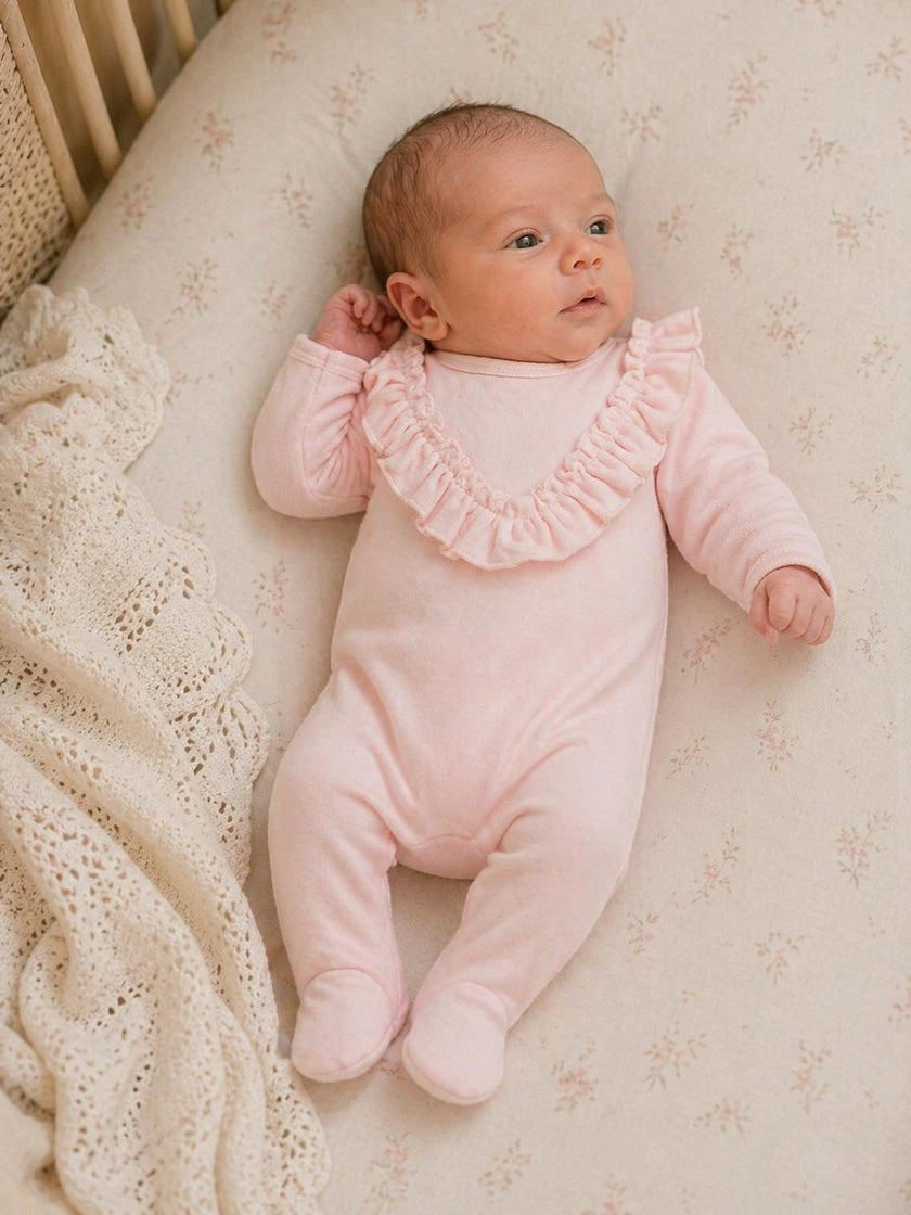Velour Ruffle Long Sleeve Footie