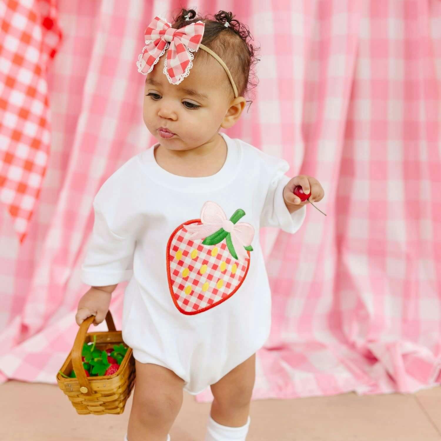 Strawberry Patchwork Short Sleeve Romper - White