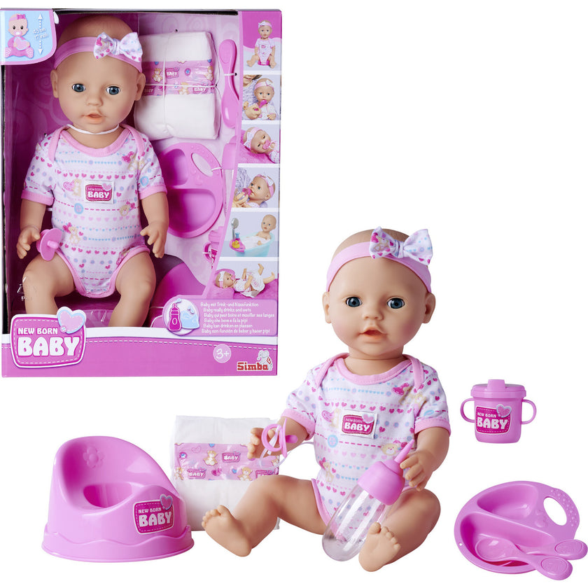 Newborn Baby: Drink & Wet - 8pc Pink - 17" Doll