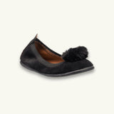 Suede Pom-Pom Ballet Flat | Black