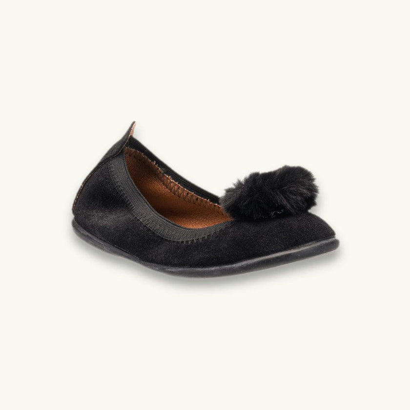Suede Pom-Pom Ballet Flat | Black