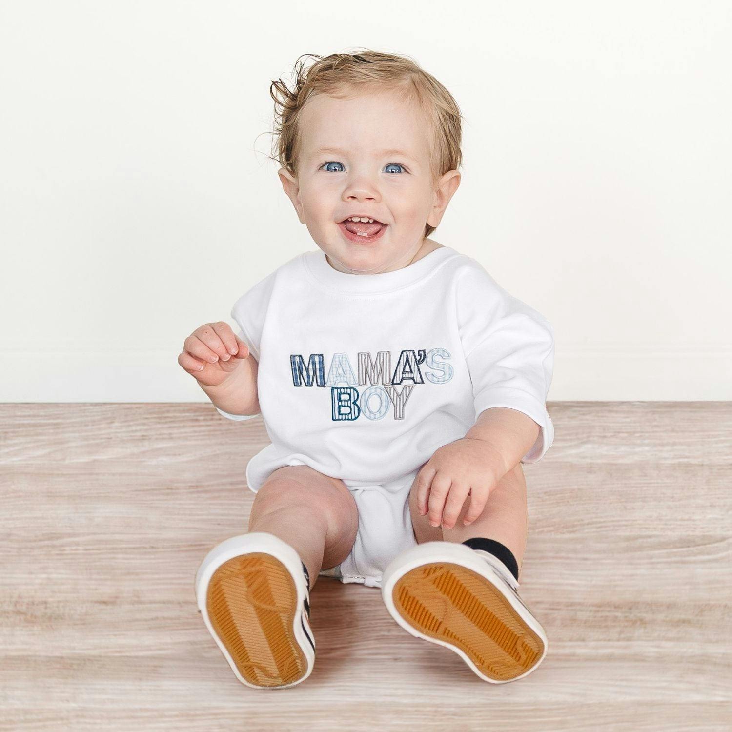 Mama's Boy Patchwork Short Sleeve Romper - White