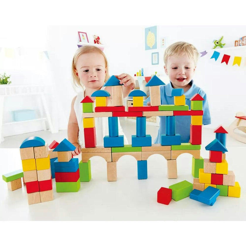 Hape: Build Up & Away Blocks - 100 pcs&nbsp;- Assorted Wooden Set