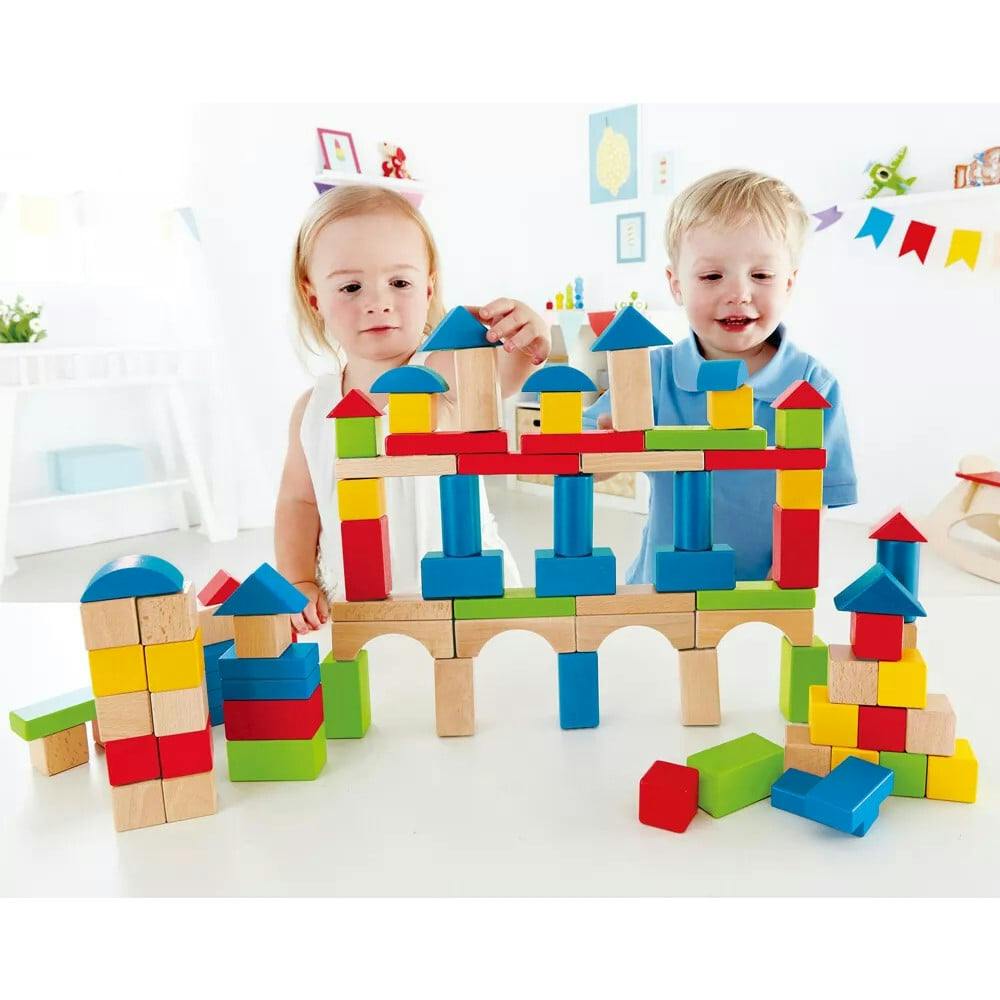 Hape: Build Up & Away Blocks - 100 pcs&nbsp;- Assorted Wooden Set