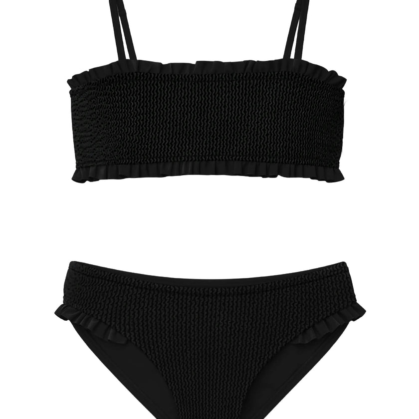 June Crinkle Ruffle Bandeau Two Piece Swimsuit - Black