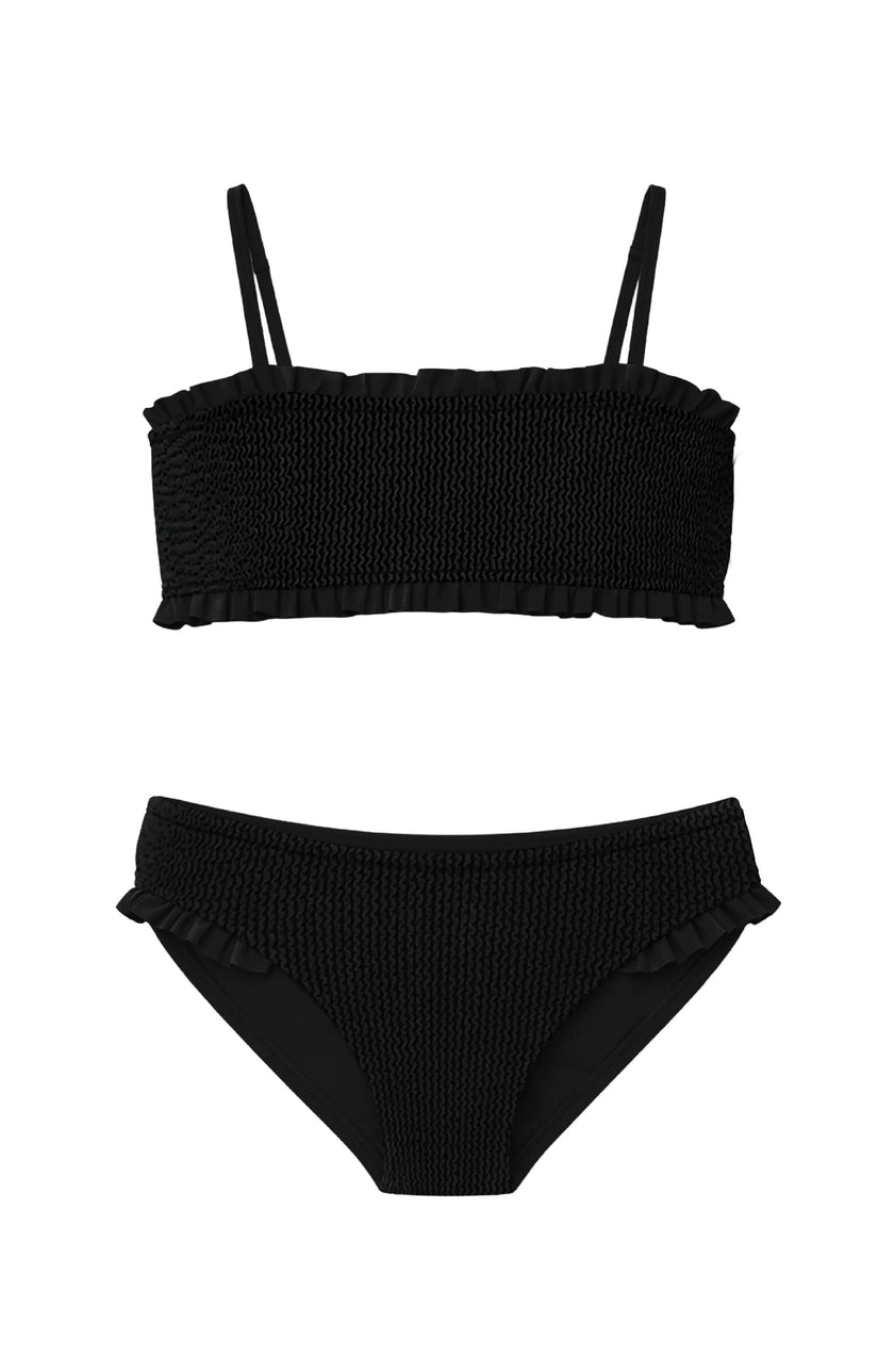 June Crinkle Ruffle Bandeau Two Piece Swimsuit - Black