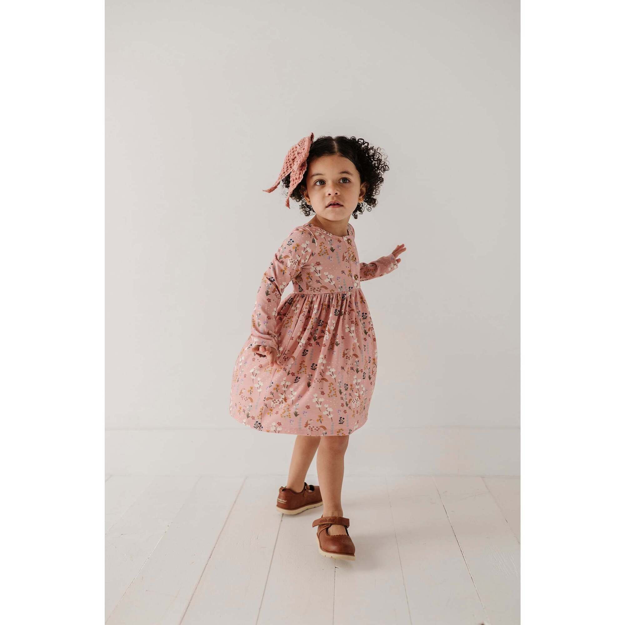 Long Sleeve Henley Dress Lavender Cloud Checkered