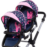 Bayer Design Dolls: Xeo Twin Pram - Stars Navy & Pink