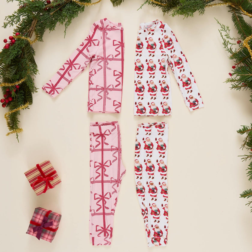 Kids Bamboo PJ Set - Pink Present Bow