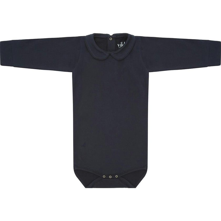 Organic Long Sleeve Collared Bodysuit, Navy