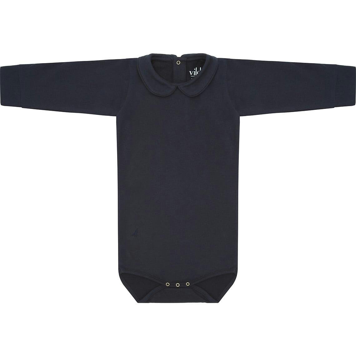 Organic Long Sleeve Collared Bodysuit, Navy