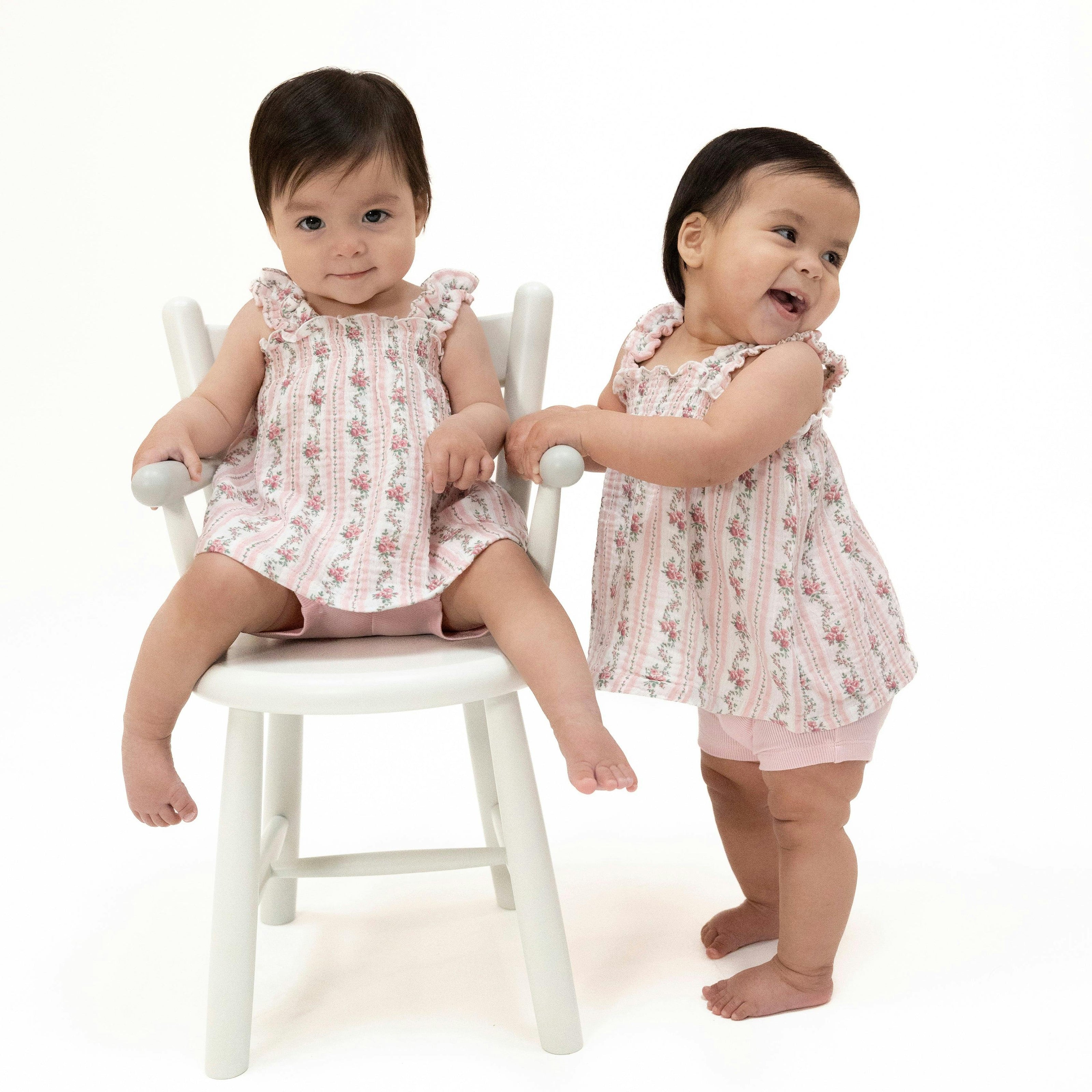 Winding Roses Stripe - Ruffly Strap Top and Bike Short