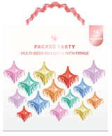 Packed Party Rainbow Fringe Spark Mylar Balloon Pack 14ct - Multicolor Spark-Shaped Balloons with Shiny Fringe Tassels, Large 16x14 and Small 12x10.5 Inch